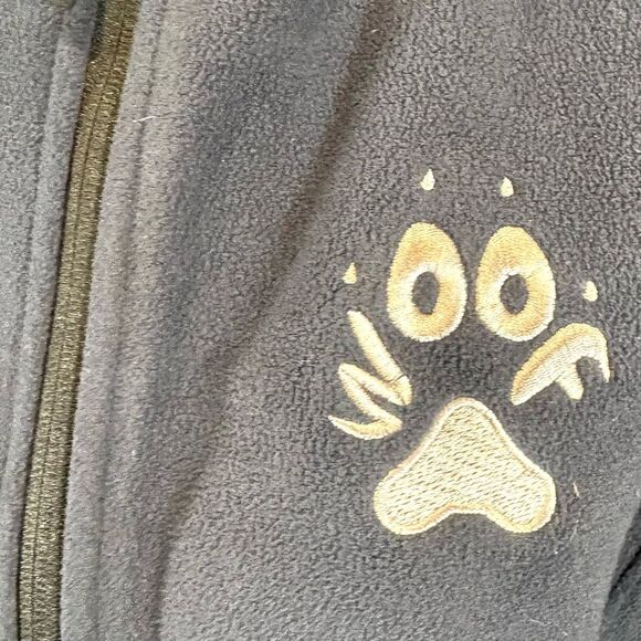 Devon & Jones custom embroidered dog paw WOOF full zip fleece jacket size medium - Picture 2 of 6